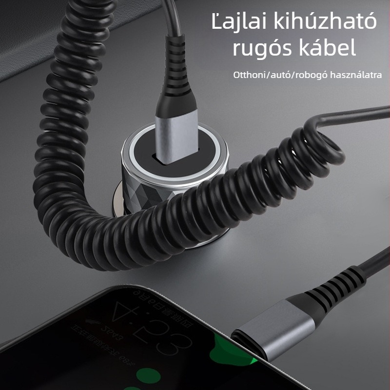 TYPE-C behúzható gyorstöltő kábel, TPU, 66W, egy végű