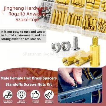 176 darabos sárgaréz hardver készlet szigetelő oszlopokkal, hatszögletű anyákkal és csavarokkal, oxidált felülettel