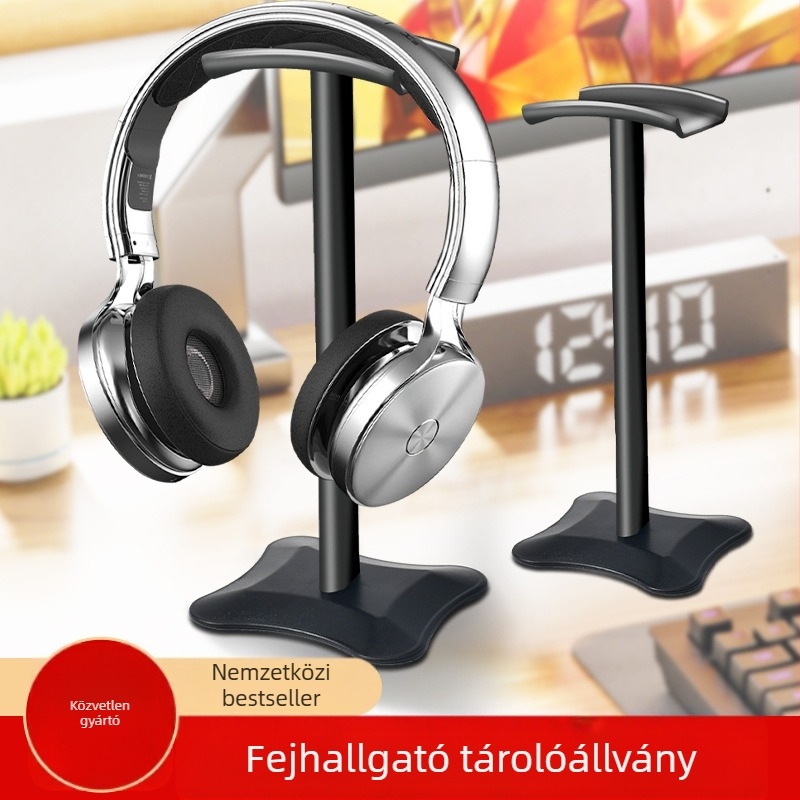 Asztali fejhallgatóállvány, alumíniumötvözet + szilikon, leválasztható, modell T-1210, fejhallgatókhoz