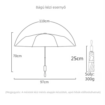 Teljes grafikus nyomtatású esernyő (Poliészter 190T, Acélváz 8 bordával, Sugár 62 cm vagy nagyobb, Tömeg 680 g)