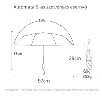 Teljes grafikus nyomtatású esernyő (Poliészter 190T, Acélváz 8 bordával, Sugár 62 cm vagy nagyobb, Tömeg 680 g)