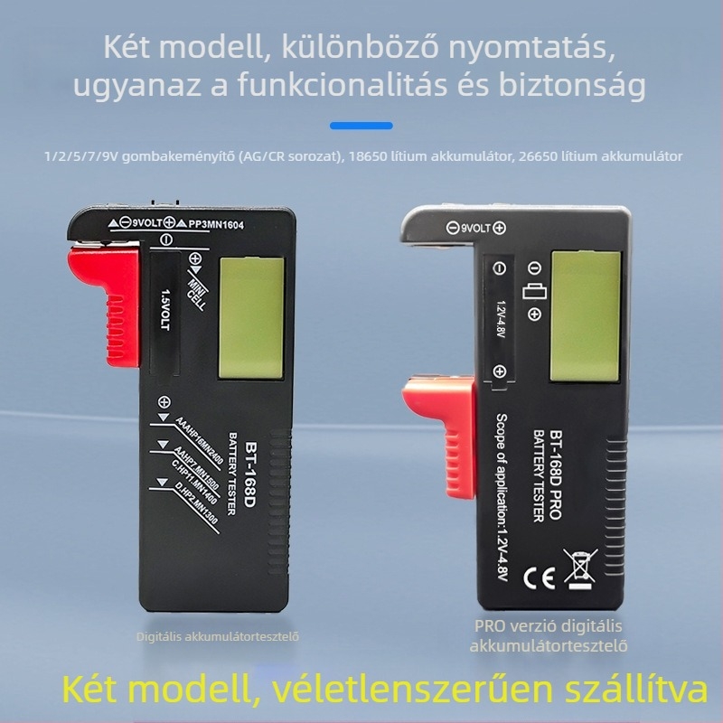 Powerlion hordozható LCD kijelzős teszter, No.5/No.7 gombelemhez, 9V elem teszter, többfunkciós mérőeszköz