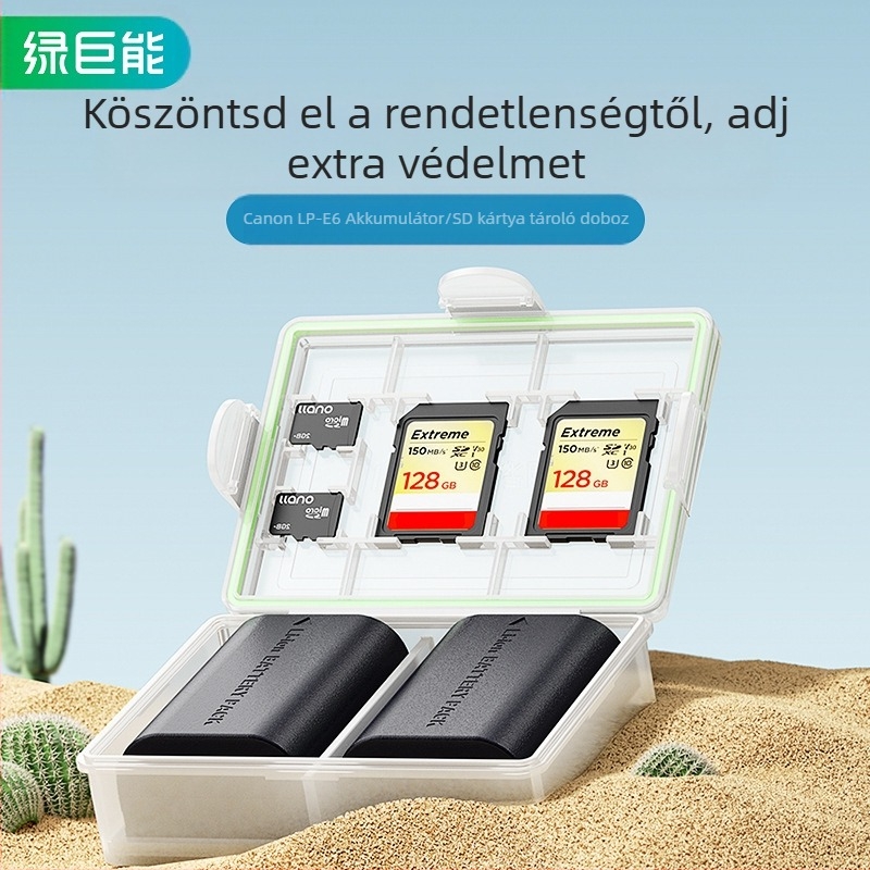 Green Giant Energy LP-E6 akkumulátor tároló doboz Canon R5/R6 és 60D/70D/80D/90D/5D4 fényképezőgépekhez