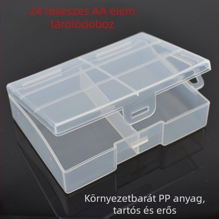 INNEST Akkumulátortároló doboz, 24 rekesz, PP anyagú, kompatibil AAA és No. 7 típusú elemekkel, ROHS tanúsítvány