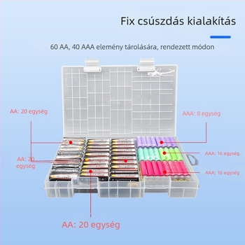 PowerLion ROHS-tanúsítvánnyal rendelkező akkumulátor-tároló doboz több rekeszes kialakítással – átlátszó rendező, cilindrikus akkumulátorokhoz