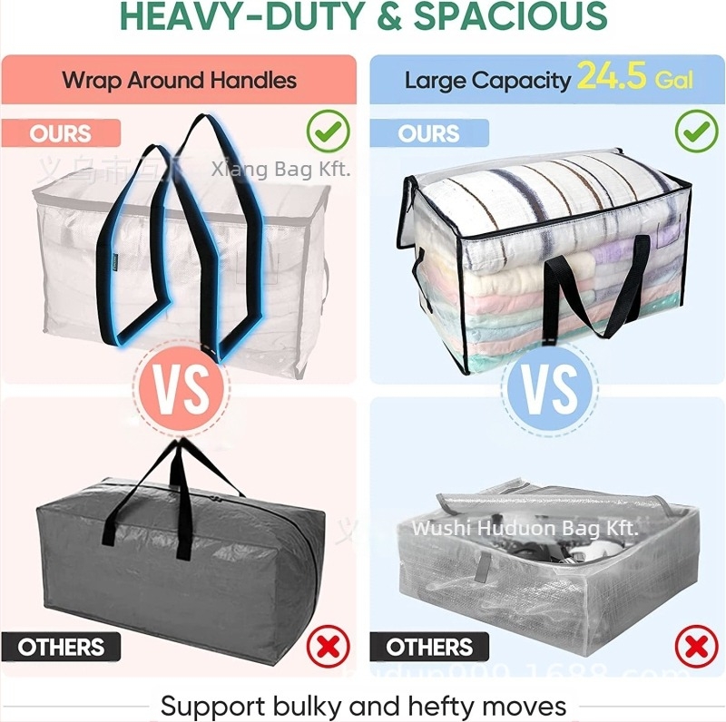 Költöztető táska, kocka alakú, kötött PE-filmből, többfunkciós tároló utazáshoz