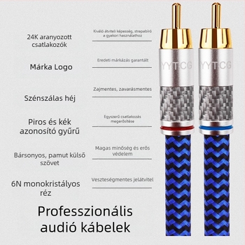 YYTCG 6N monokrystalikus réz RCA jelkábel, 2-2 HiFi audio csatlakozó