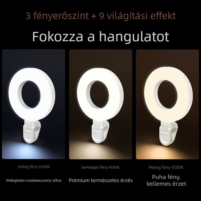 Xj57 LED gyűrűfény mobiltelefonok és laptopokhoz – hordozható fotózási világítás, kézben tartható, 5V1A, kevesebb mint 10W