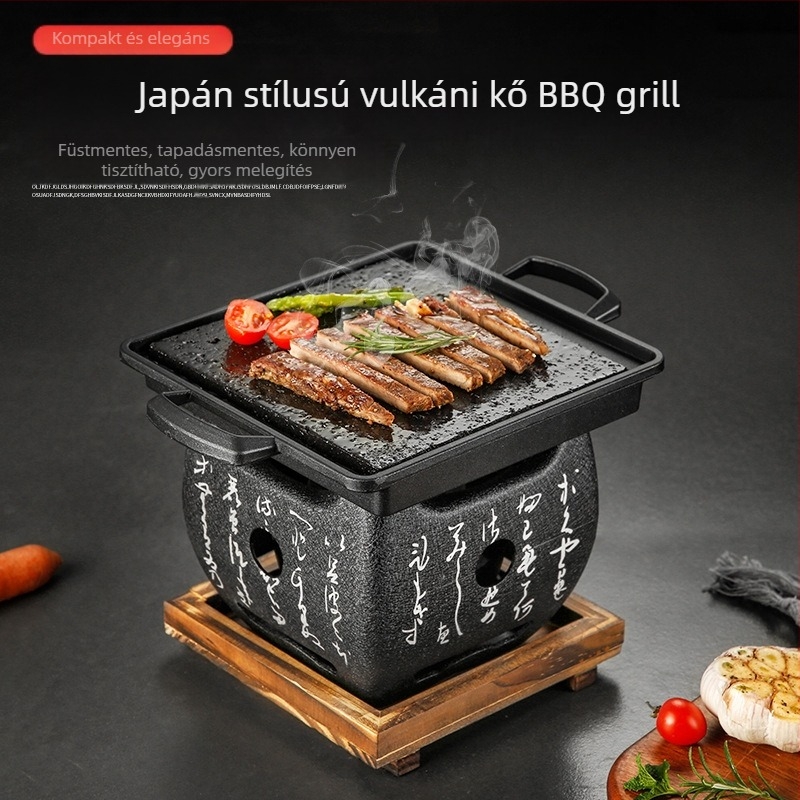 Boyue vulkanikus kő négyszögletes grillsütő tálca olajcsatornával, japán stílusú, magas hőmérsékletű kőlappal a grillsütéshez, szigetelés