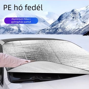 Autó szélvédő takaró, gyöngypamutból, vastagított kivitel, vízálló és téli hőszigetelés, rögzítés kártya típusú