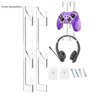 PS4/PS5 kontrollerek falra szerelhető átlátszó kijelzőtartója; műanyag, 3 rétegű, csavaros rögzítés, többfunkciós