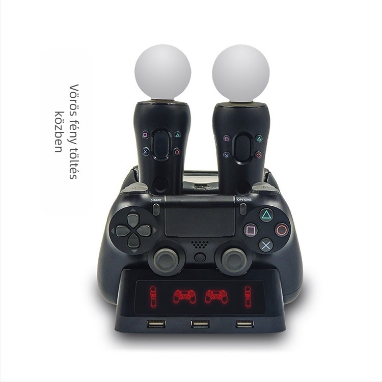 ipega PS4 USB töltő PS4/Move/PS VR kontrollerekhez – ABS ház, USB interfész, négycsatornás töltés