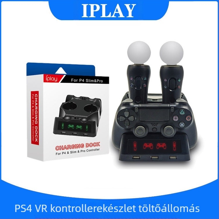 ipega PS4 USB töltő PS4/Move/PS VR kontrollerekhez – ABS ház, USB interfész, négycsatornás töltés
