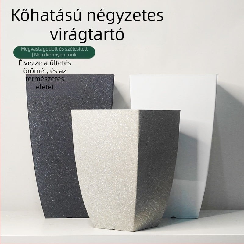 Műanyag virágcserép kőhatású, padlóra álló, injekcióval gyártott, strapabíró