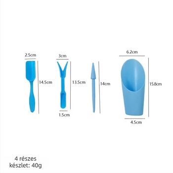 Műanyagból készült három részes kertészeti eszköz készlet, ültetéshez és talajmunkához