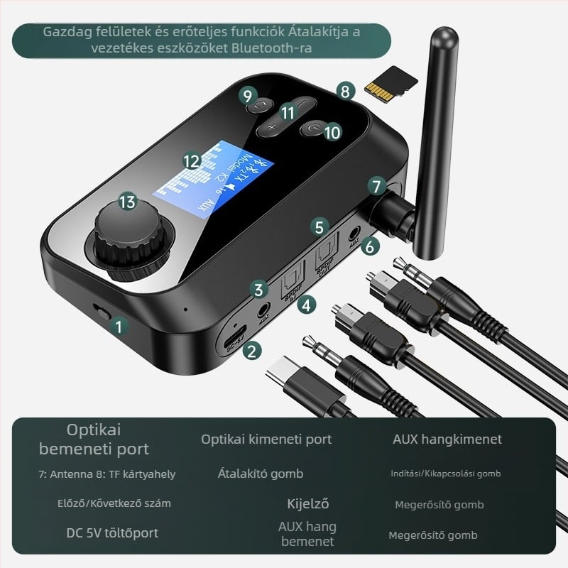 Bluetooth adó-vevő USB adapter egytől-kettőig, Plug-and-Play, külső tápegységgel, két eszköz csatlakoztatására, Bluetooth 5.0