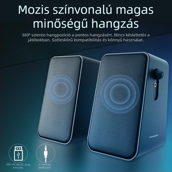 CO712 2.0-s számítógép hangszórók asztali számítógéphez és laptophoz, USB + 3.5 mm bemenet, 60Hz-15kHz, 10W kimenet, SNR ≥75dB
