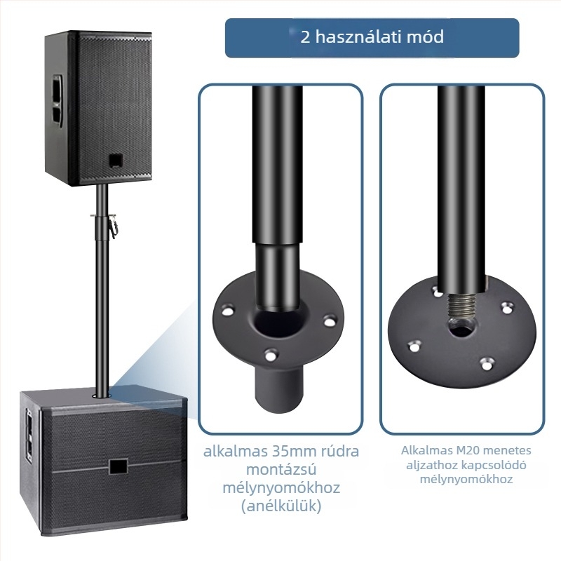 GAODING SP-501 Vastagított fém hangfal-emelő tartó, subwoofer csatlakozókarral, M20 menet, 35 mm csatlakozó