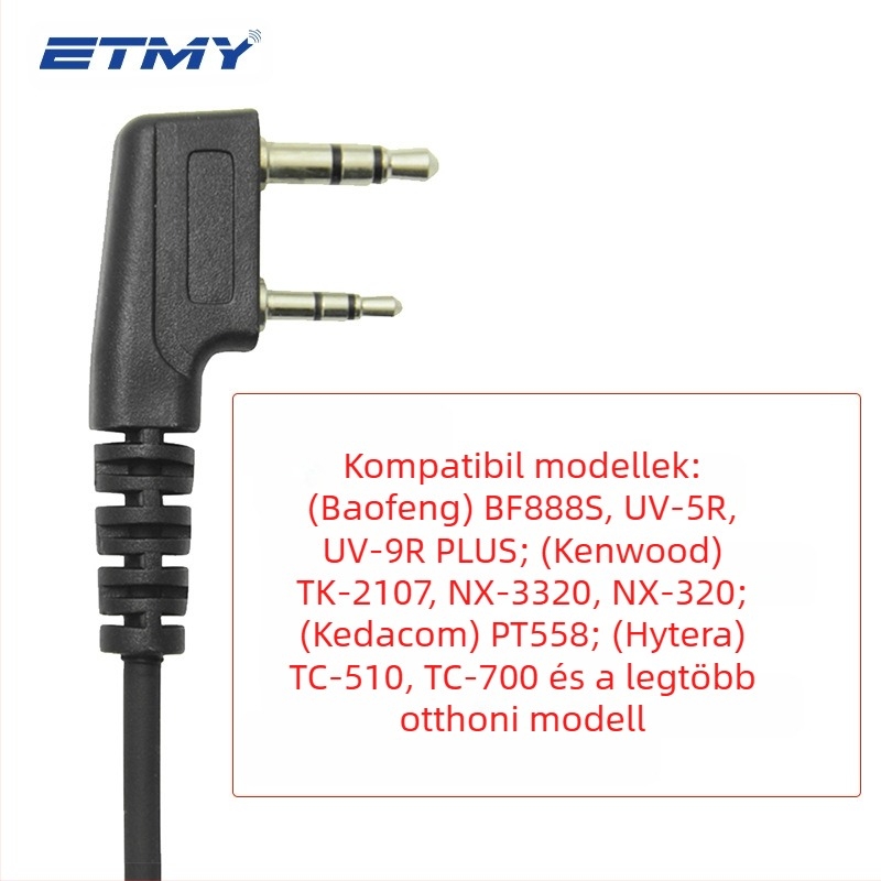 Vezetékes in-ear headset walkie-talkie, 3,5 mm egyenes dugó, mikrofonnal, 152,4 cm kábel