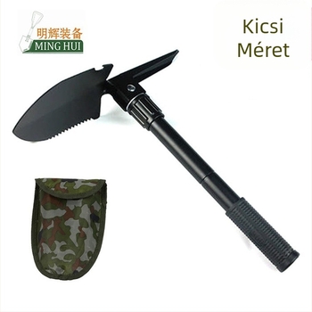 Összecsukható mangán acél kemping ásó kapával — többfunkciós kültéri eszköz vászon tokban