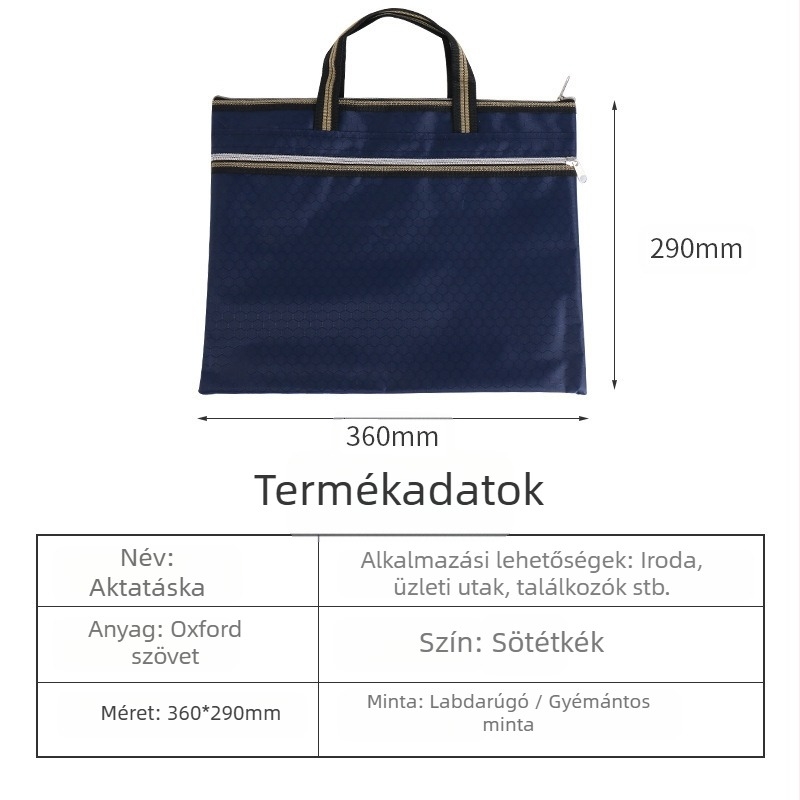 Oxford szövetes dokumentumtáska cipzárral, testreszabható feldolgozás, nyomtatott logó, anyagvastagság 30