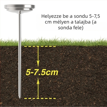 Rozsdamentes acél talajhőmérő kerthez, vízálló, akkumulátor nélküli, 0–30°C tartomány, 2.5°C felbontás, Kaitai KT