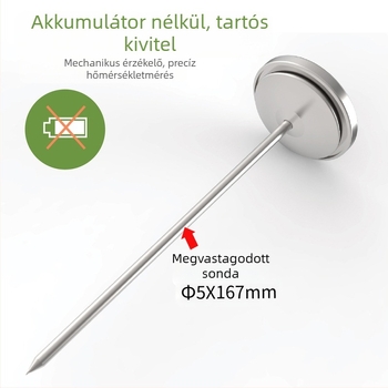 Rozsdamentes acél talajhőmérő kerthez, vízálló, akkumulátor nélküli, 0–30°C tartomány, 2.5°C felbontás, Kaitai KT