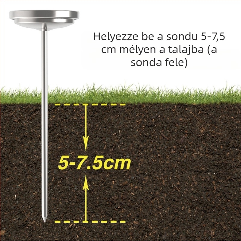 Rozsdamentes acél talajhőmérő kerthez, vízálló, akkumulátor nélküli, 0–30°C tartomány, 2.5°C felbontás, Kaitai KT