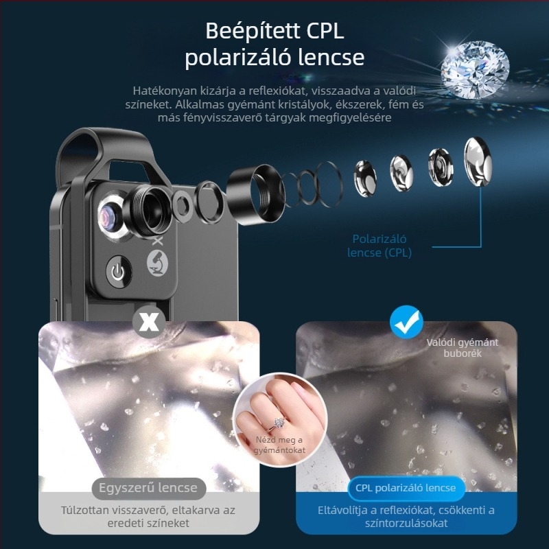 APEXEL ms002 Mobiltelefon Mikroszkóp 200x nagyítás, LED világítás, CPL lencse, HD hordozható kamera, Apple iPhone-hoz