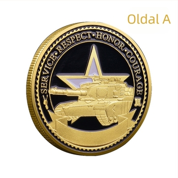 Hadtörténeti emlékérem katona és tank motívummal – vasból készült, PP zacskóban műanyag burkolat, üzleti ajándék