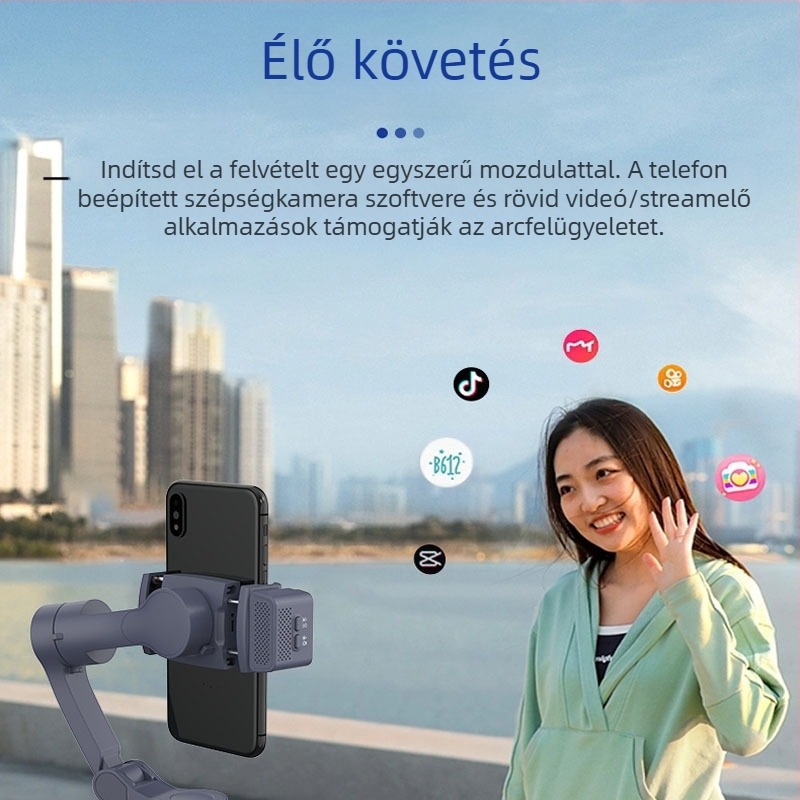3-tengelyes gimbal AI arckövetéssel, világítással, Bluetooth-kapcsolat és selfie állvánnyal VLOG-hoz