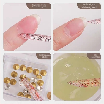 Kristályrúd körömszerszám — dupla fejű eltávolító a holt bőrért, domborítás és pontfúró funkcióval, multifunkcionális köröm-kiegészítő