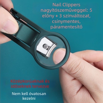 Yuhua nagyítóval ellátott körömvágó, univerzális használat, műanyag + rozsdamentes acél, fröccsenés elleni védelem, többfunkciós