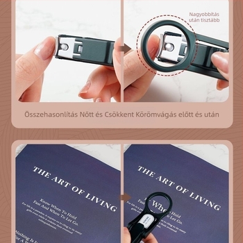 Yuhua nagyítóval ellátott körömvágó, univerzális használat, műanyag + rozsdamentes acél, fröccsenés elleni védelem, többfunkciós