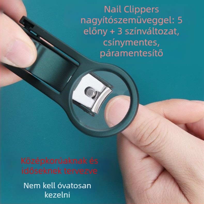 Yuhua nagyítóval ellátott körömvágó, univerzális használat, műanyag + rozsdamentes acél, fröccsenés elleni védelem, többfunkciós