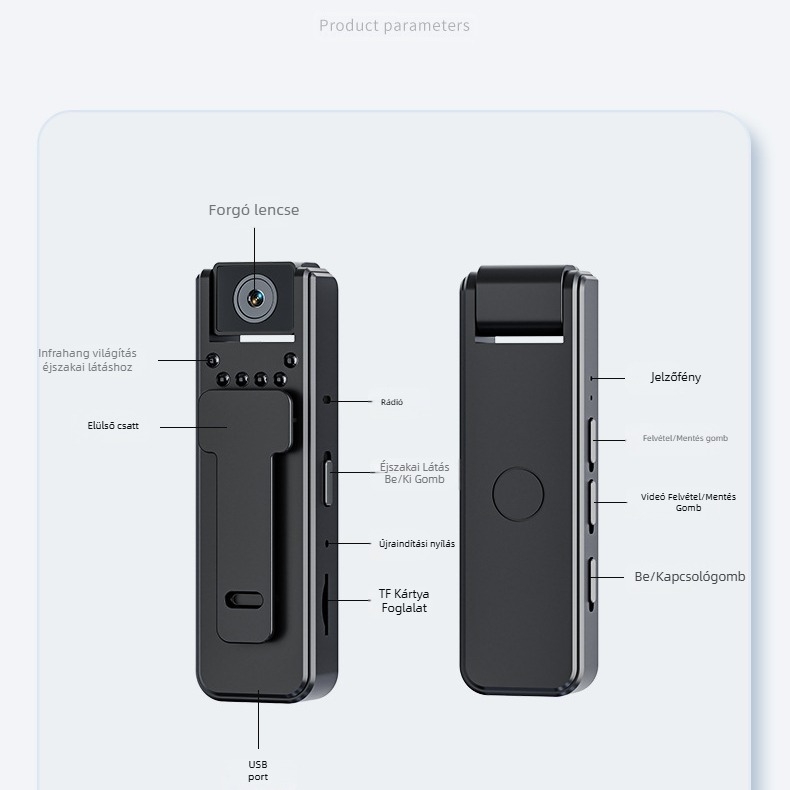 A8 HD infravörös éjjellátó kamera a rendfenntartás számára, klipszhez rögzíthető, konferencia felvétel, 1 MP, TF-kártya tárhely, 6 órás üzemidő, ABS ház
