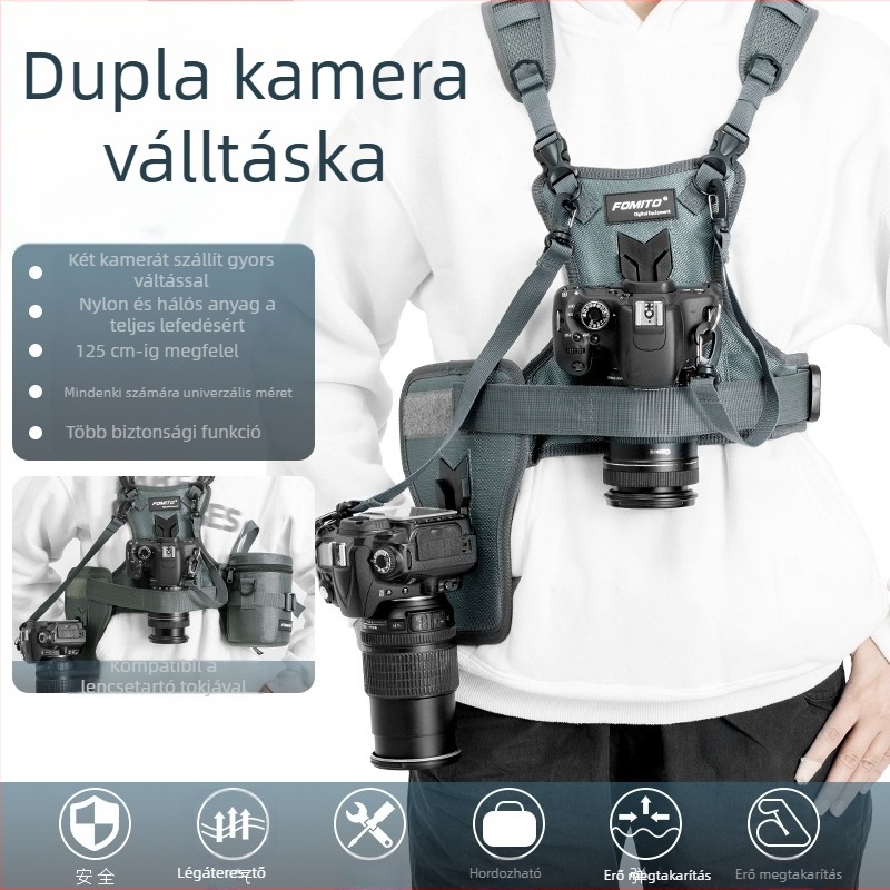 FOMITO MQ-MSP01 Kétpántos DSLR kamera pánt – Nylon/Pamut, maximális terhelés 4 kg, kompatibil minden SLR kamerával