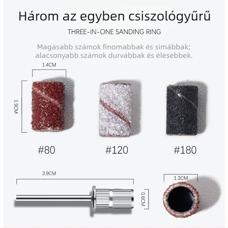 Körömcsiszoló gyűrű elektromos reszelőfejekkel, Honuo, 75 db, dobozos készlet