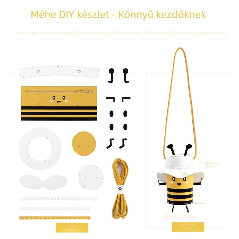 Kézzel készített PU bucket táska méh mintával, cipzáras zárás