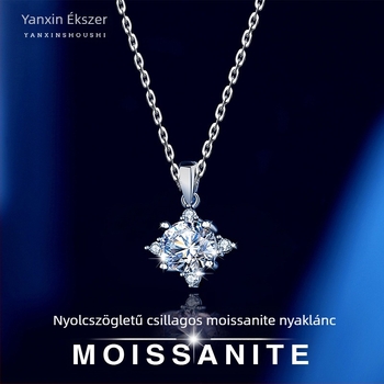 Geometriai nyolcszögletű csillag medál, ezüst 925-ösből, O- lánccal, többszintes, hossz 41-50 cm