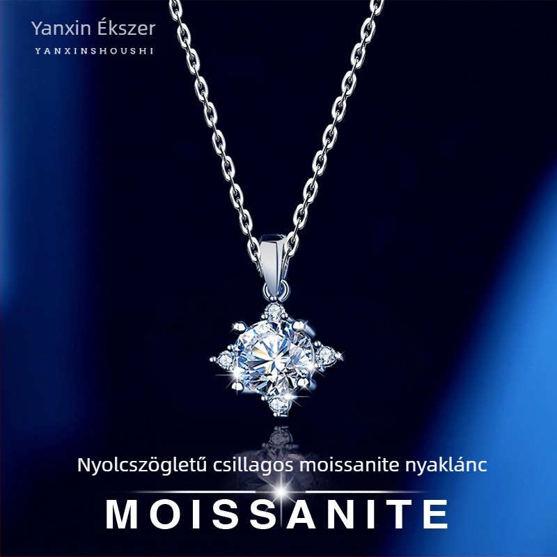 Geometriai nyolcszögletű csillag medál, ezüst 925-ösből, O- lánccal, többszintes, hossz 41-50 cm