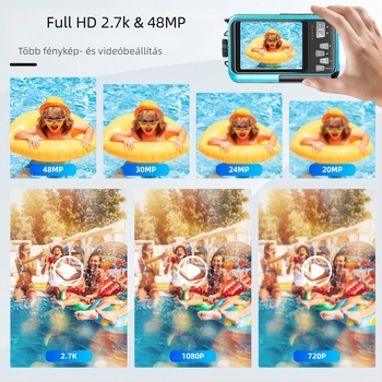 WP06 Víz alatti digitális kamera, 48MP, Két LCD kijelző (1.8/2.7 inch), ABS tokozás, TF kártya tárolás, 3 órás akkumulátor