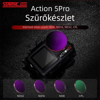 STARTRC Szűrő készlet DJI Action5 Pro-hoz: vízálló szűrő, CPL polarizátor és ND-szűrő — alumínium ötvözet keret + üveg