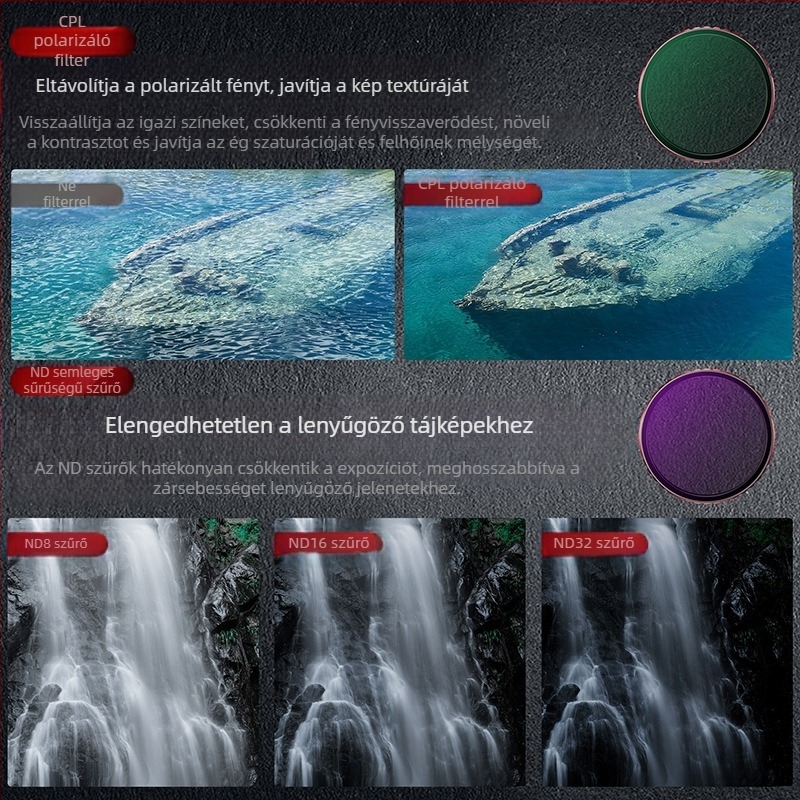 STARTRC Szűrő készlet DJI Action5 Pro-hoz: vízálló szűrő, CPL polarizátor és ND-szűrő — alumínium ötvözet keret + üveg