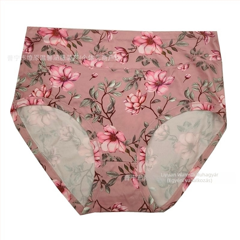 Plus-size női alsónemű virágmintás Milk Silk anyagból, magas derék, fenékemelés, lélegző, gyorsan száradó