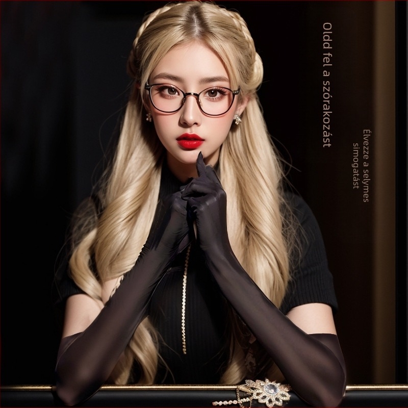 Nylon ujjas kesztyűk, átlátszó dekoratív kiegészítő, egyszínű dizájn, nőknek, egész évben