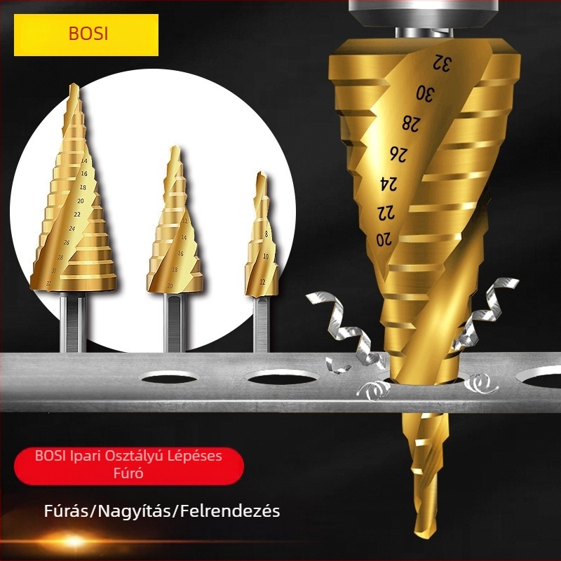 Persia lépcsős furó, pagoda alak, nagy szilárdságú rozsdamentes acél, univerzális fúrás, multifunkcionális