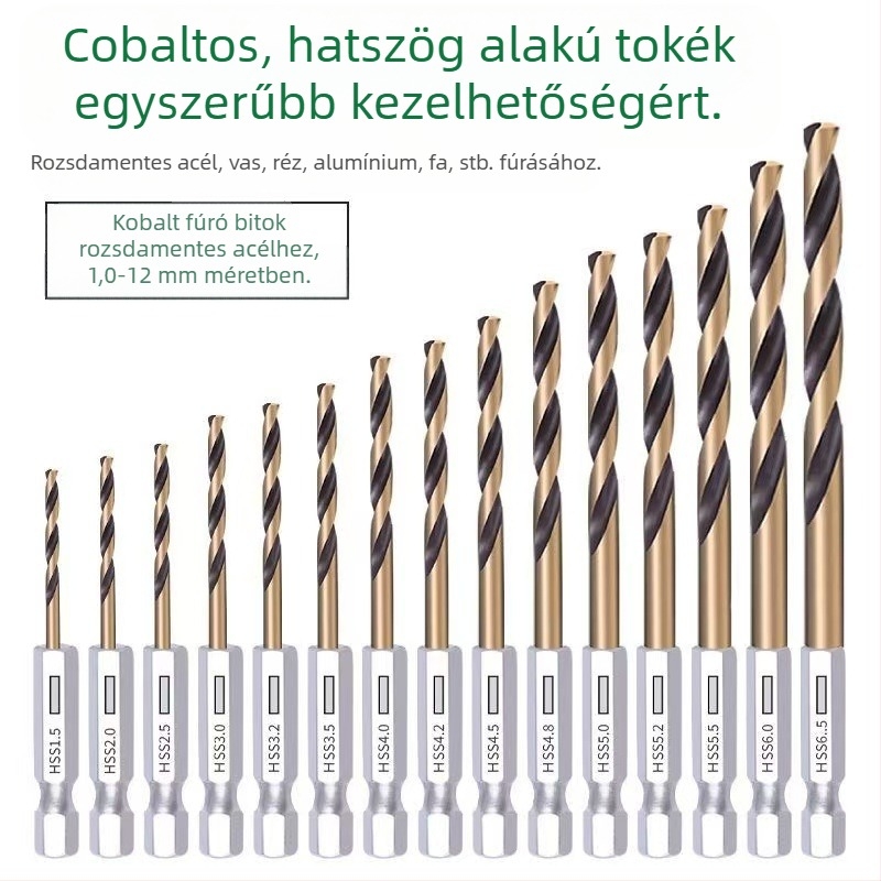 13 részes hatszögű szárú fúrókészlet HSS acélból, tartós és kiváló minőségű