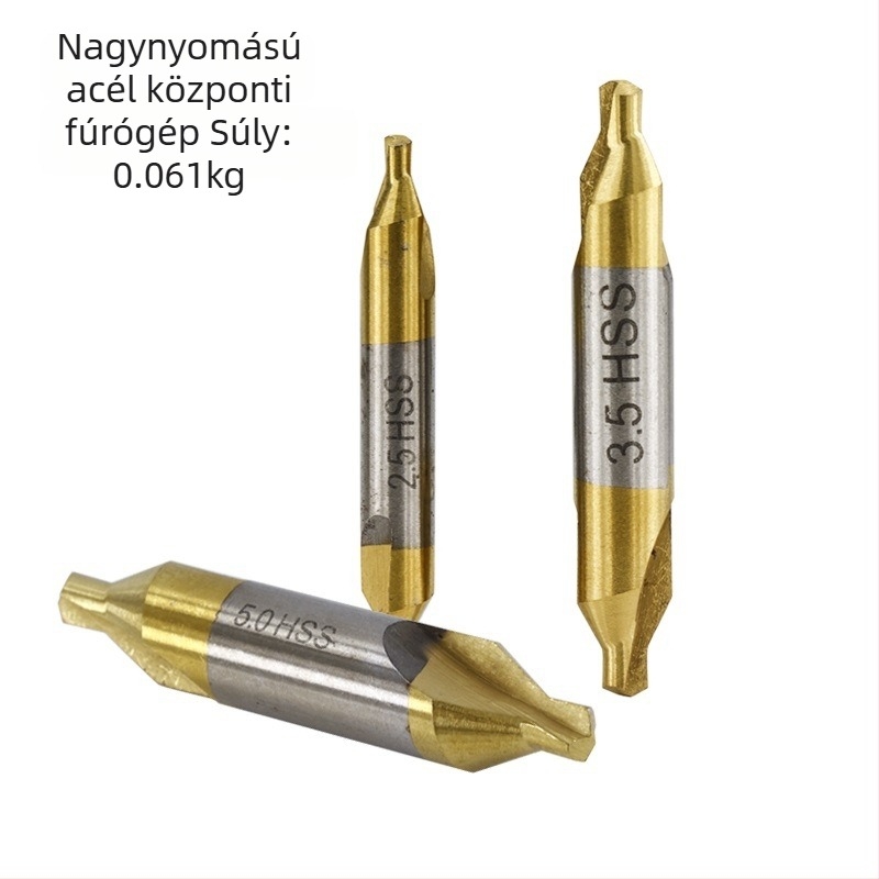 Center drill készlet gyorsacélból, titán bevonattal mindkét végén, 6/7 darabos készlet, 60 fokos szög
