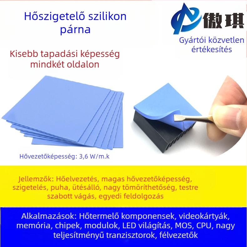 Termikus vezető szilikon pad alumínium töltőanyaggal elektronikai hűtéshez – UL-94V0, -40–220°C, kiváló hővezetés, testreszabható gyártási folyamat